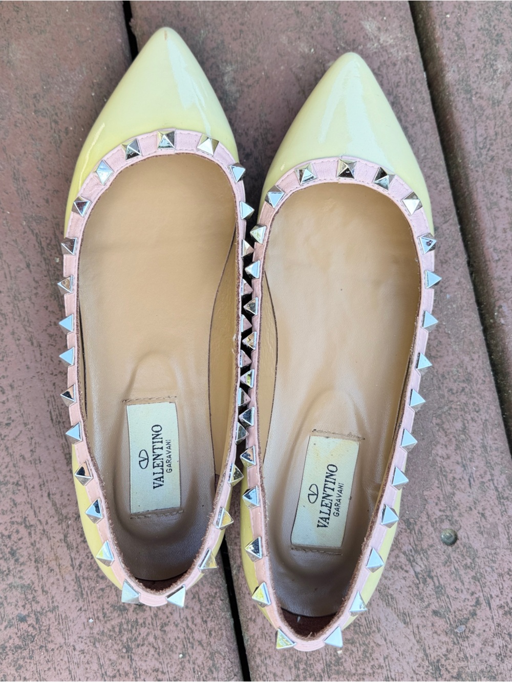 Valentino Garavani Rockstud Patent Leather Pointed Toe Ballet Flats EU 40 Nude - Picture 3 of 13